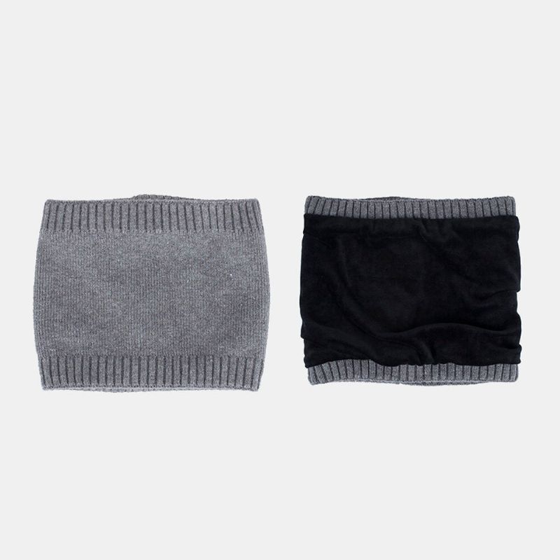 Dickes Gestreiftes Unisex-strickmützen-schal-set Mit Eisenetikett Herbst-winter-plus Samt Dicker Warmer Lätzchen-mütze