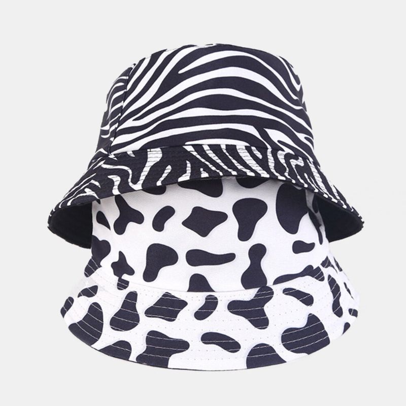 Doppelseitig Zu Tragender Damen-bucket Hat Mit Zebra-kuh-panda-muster Modischer Lässiger Allgleiches-sonnenschutz-strandhut