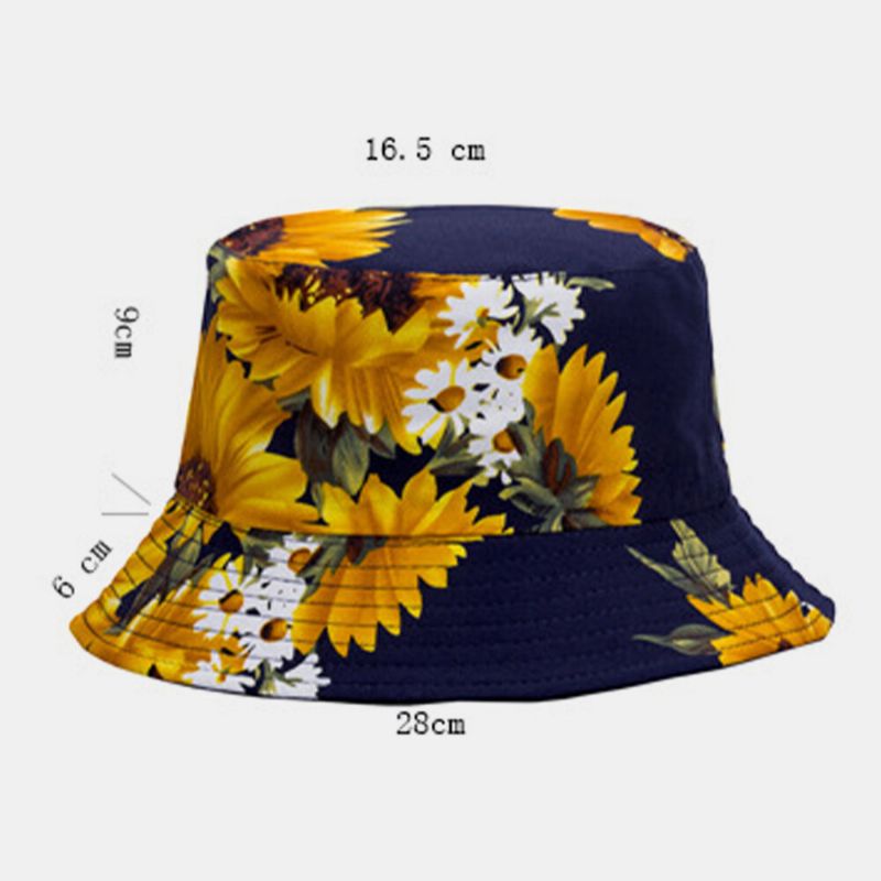 Doppelseitiger Unisex-baumwoll-sonnenblumenmuster Mode Junger Sonnenschutz Atmungsaktiver Sonnenschutz-eimerhut