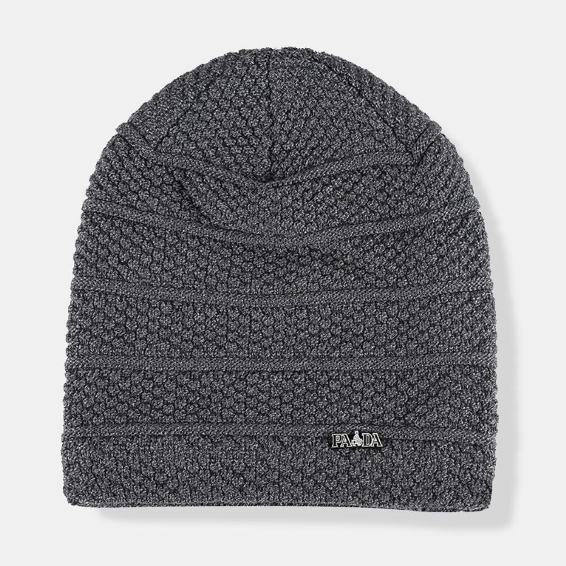 Einfarbige Gestreifte Strickmütze Für Herren Plus Samt Verdicken Wärmende Randlose Beanie-mütze Für Draußen