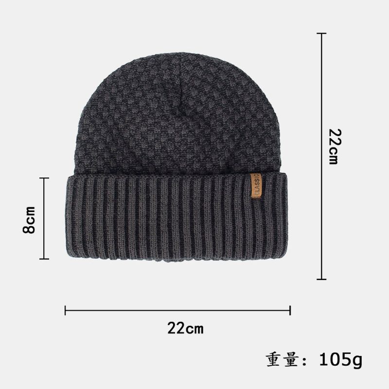 Einfarbige Jacquard-strickmütze Mit Geometrischem Muster Für Herren Lässige Acryl-plus-samt-warme Beanie-mütze Ohne Krempe