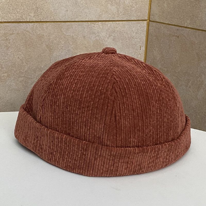 Einfarbige Verstellbare Unisex-schädelmütze Aus Kordsamt Lässige Wilde Randlose Beanie-kappe Mit Sonnenschutz