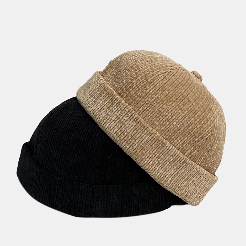 Einfarbige Verstellbare Unisex-schädelmütze Aus Kordsamt Lässige Wilde Randlose Beanie-kappe Mit Sonnenschutz