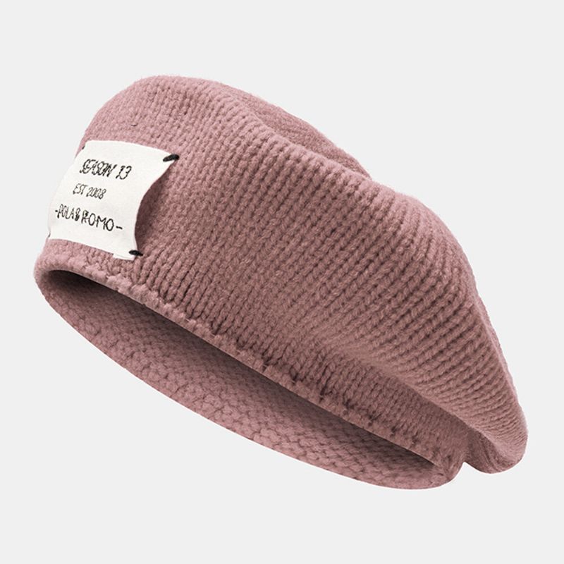 Frauen Acryl Buchstabe Aufnäher Herbst Winter Warm Wild Barett Cap Lässige Elastische Verstellbare Strickmütze