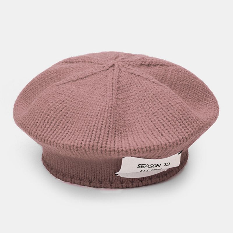 Frauen Acryl Buchstabe Aufnäher Herbst Winter Warm Wild Barett Cap Lässige Elastische Verstellbare Strickmütze