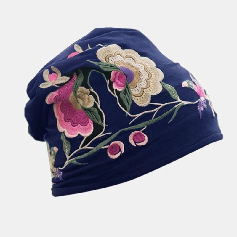 Frauen-baumwollstickerei-blumen-drucken-ethno-art-beanie-hut-atmungsaktive Turban-kappe