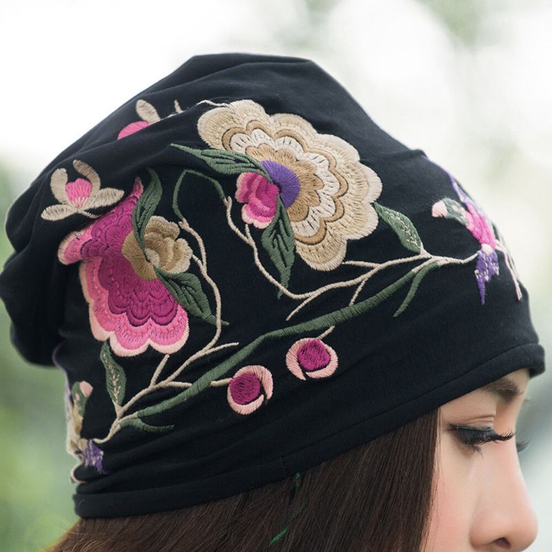 Frauen-baumwollstickerei-blumen-drucken-ethno-art-beanie-hut-atmungsaktive Turban-kappe