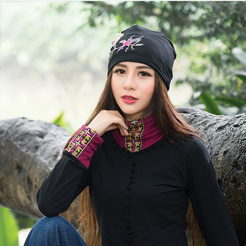 Frauen-baumwollstickerei-blumen-drucken-ethno-art-beanie-hut-atmungsaktive Turban-kappe