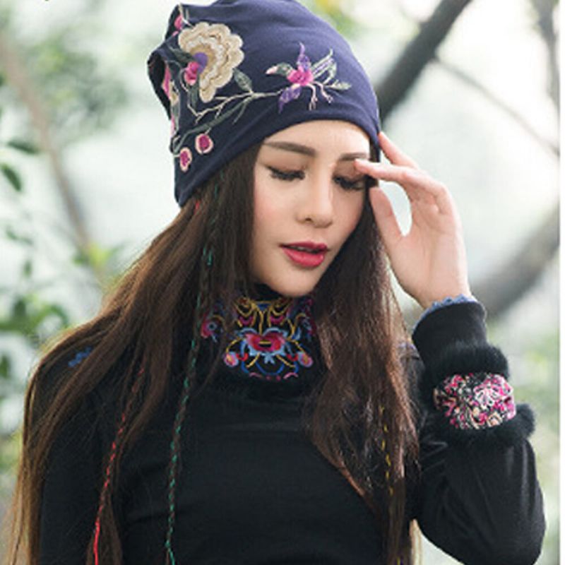 Frauen-baumwollstickerei-blumen-drucken-ethno-art-beanie-hut-atmungsaktive Turban-kappe