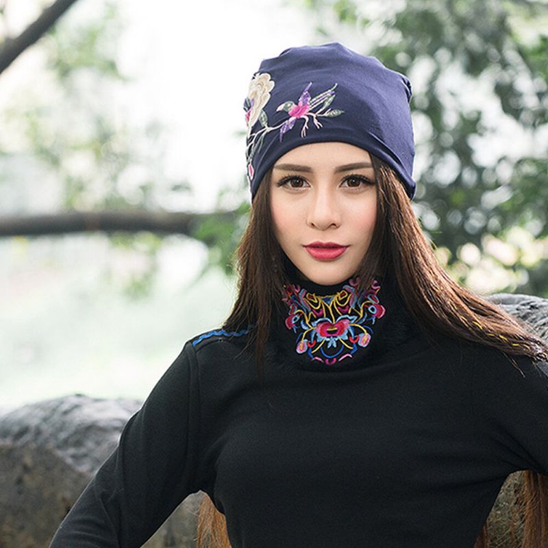 Frauen-baumwollstickerei-blumen-drucken-ethno-art-beanie-hut-atmungsaktive Turban-kappe