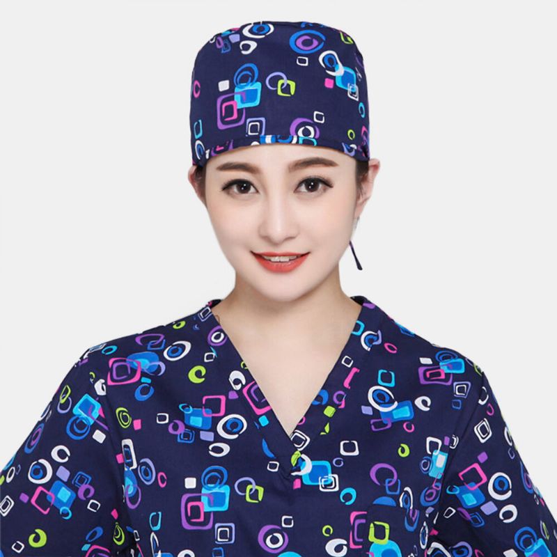 Frauen Bedruckte Op-mütze Aus Baumwolle Arzt Krankenschwester Strap Hairdo Hat Dental Work Cap Beanie