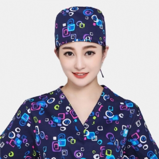 Frauen Bedruckte Op-mütze Aus Baumwolle Arzt Krankenschwester Strap Hairdo Hat Dental Work Cap Beanie