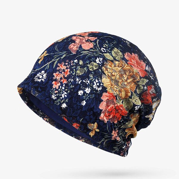 Frauen-blumen-baumwollspitze-beanie-hut-ethno-weinlese-gute Elastische Atmungsaktive Turban-kappen