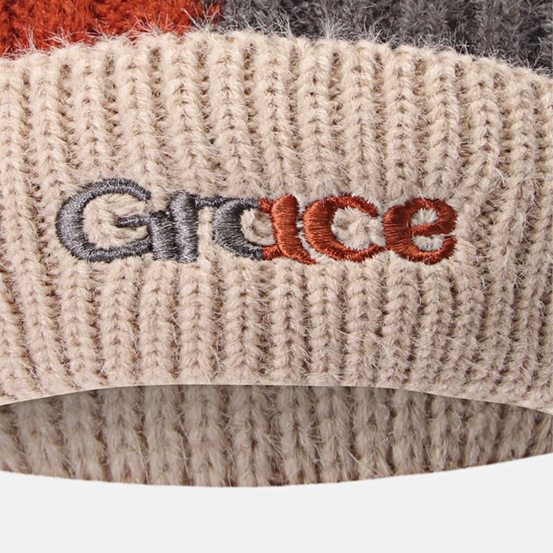 Frauen Buchstabenmuster Wilde Beanie-mütze Weich Verstellbare Warme Herbst-winter-strickmütze