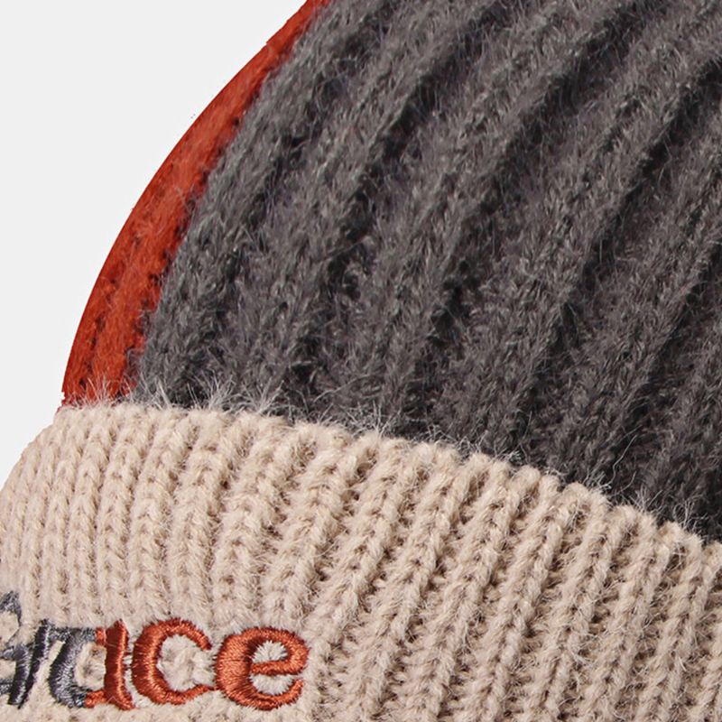 Frauen Buchstabenmuster Wilde Beanie-mütze Weich Verstellbare Warme Herbst-winter-strickmütze