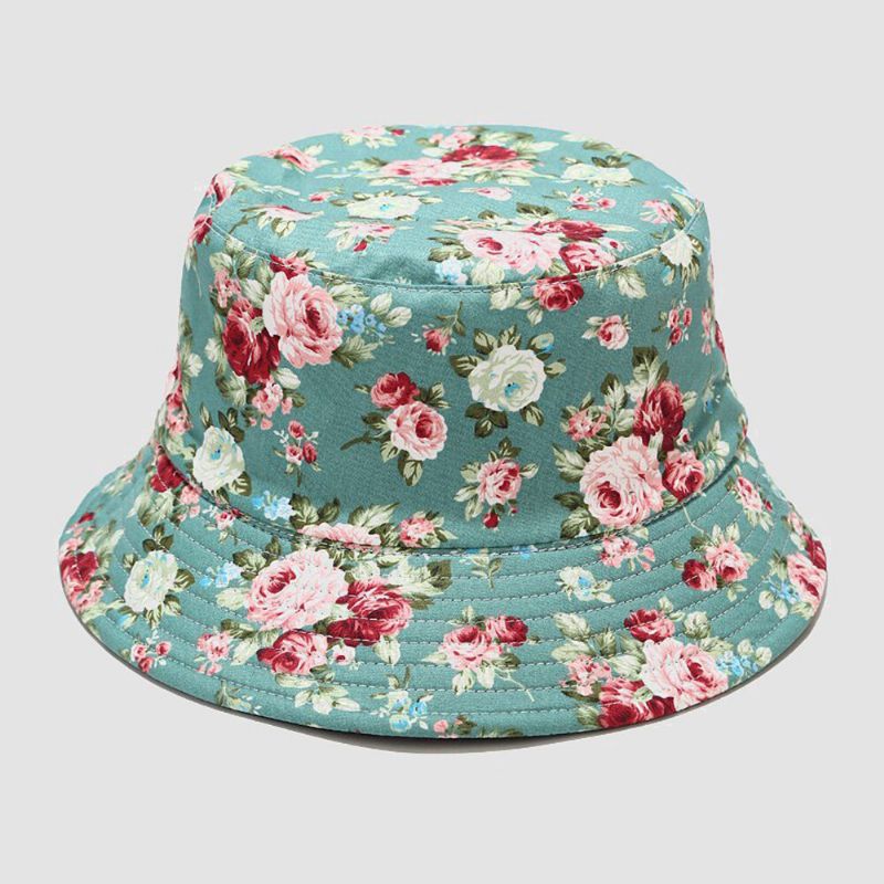 Frauen Doppelseitiger Sommer Uv-schutz Blumenmuster Casual Outdoor Sonnenhut Bucket Hat