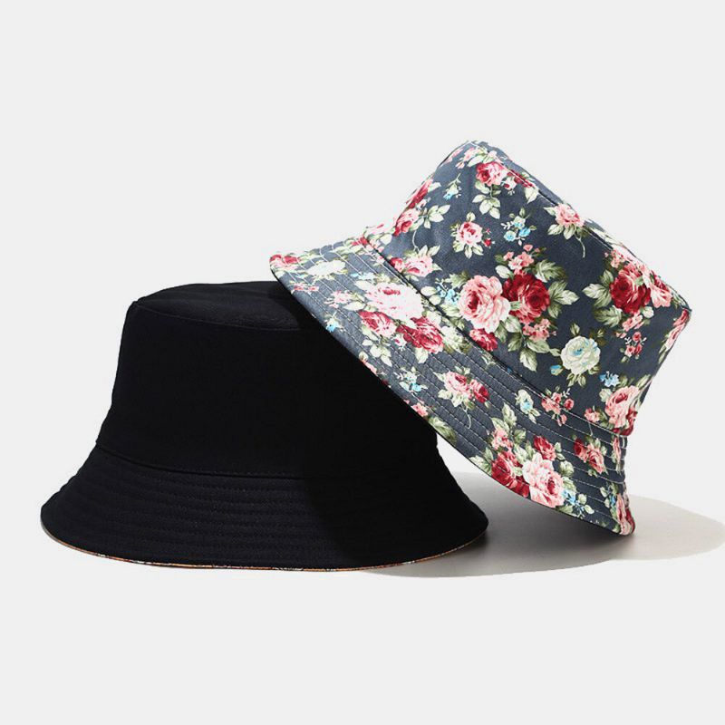 Frauen Doppelseitiger Sommer Uv-schutz Blumenmuster Casual Outdoor Sonnenhut Bucket Hat