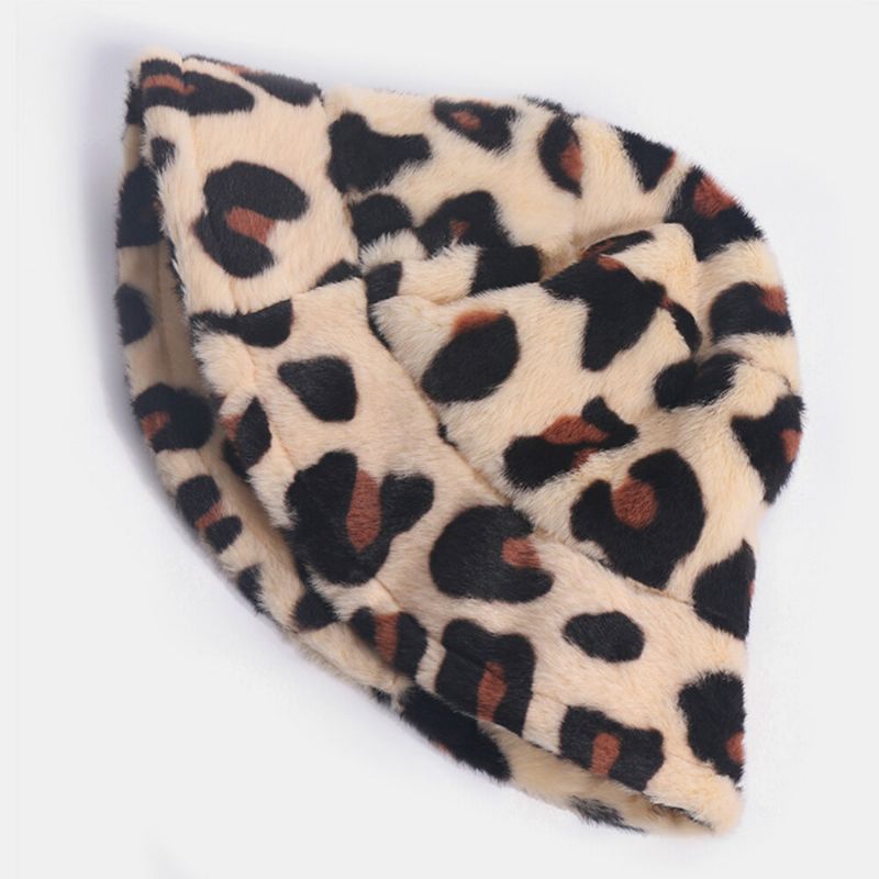 Frauen-kaninchenhaar-leopard-muster-beiläufiger Warmer Allgleiches Eimer-hut