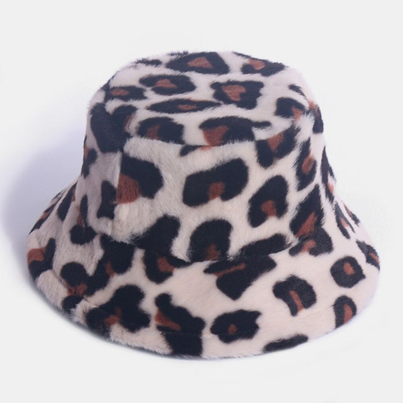 Frauen-kaninchenhaar-leopard-muster-beiläufiger Warmer Allgleiches Eimer-hut