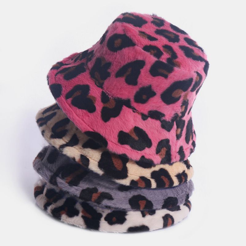 Frauen-kaninchenhaar-leopard-muster-beiläufiger Warmer Allgleiches Eimer-hut