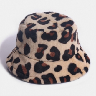 Frauen-kaninchenhaar-leopard-muster-beiläufiger Warmer Allgleiches Eimer-hut