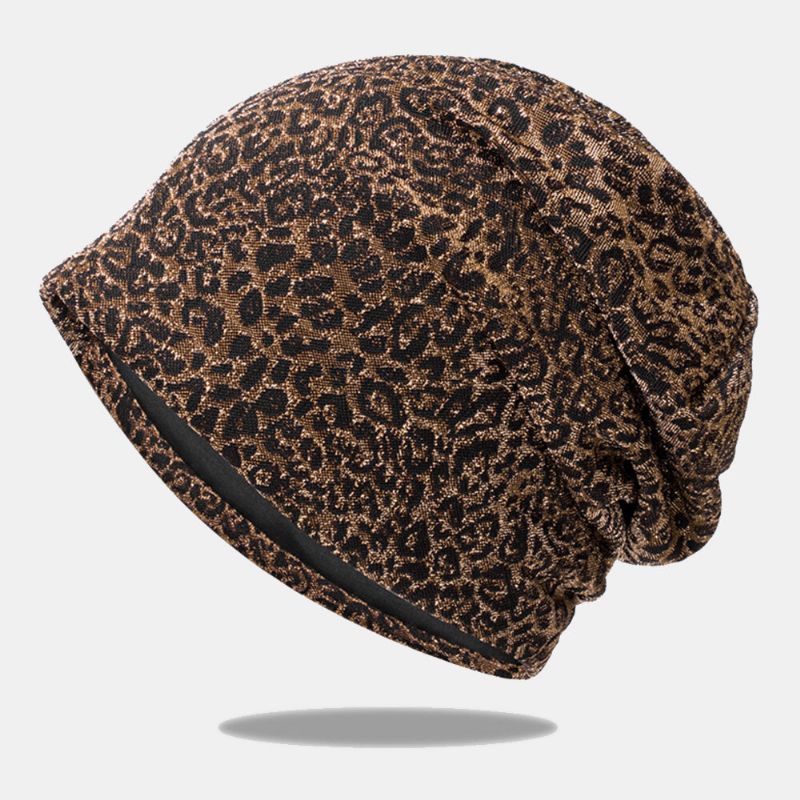 Frauen-leopardmuster-elastischer Baotou-hut-sommer-herbst-außensonnenschutz-atmungsaktiver Justierbarer Schädel-hut-beanie-hut