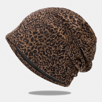 Frauen-leopardmuster-elastischer Baotou-hut-sommer-herbst-außensonnenschutz-atmungsaktiver Justierbarer Schädel-hut-beanie-hut