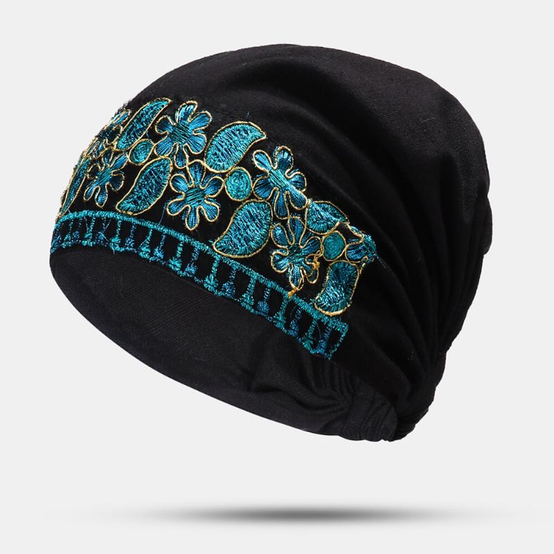 Frauen-segeltuch-ethnische Stickerei-blumen-drucken-weinlese-beanie-hut-turban-kappen