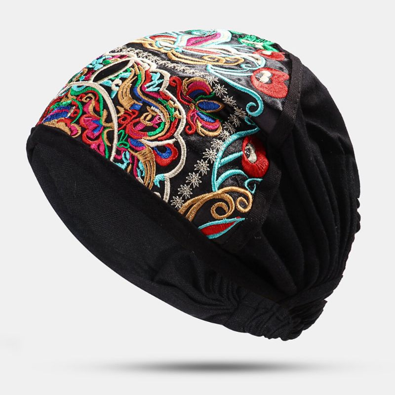 Frauen-segeltuch-ethnische Stickerei-blumen-drucken-weinlese-beanie-hut-turban-kappen