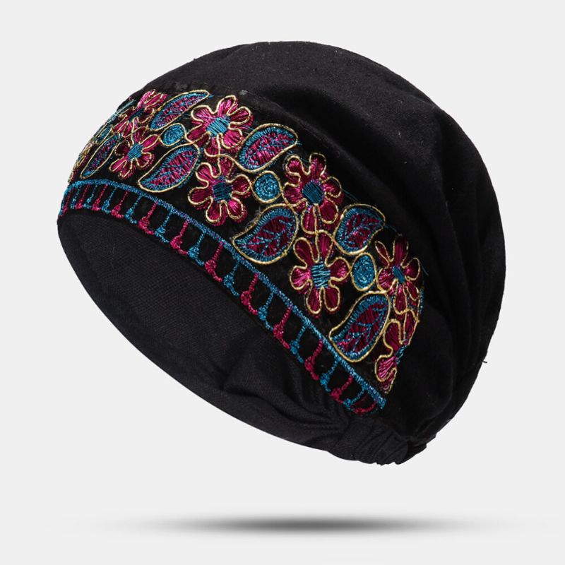 Frauen-segeltuch-ethnische Stickerei-blumen-drucken-weinlese-beanie-hut-turban-kappen