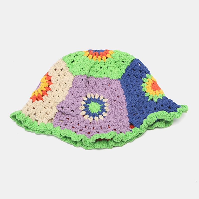 Frauen-sonnenmuster-hohler Regenbogen Gestrickter Baotou-kappen-sommer-atmungsaktiver Eimer-hut