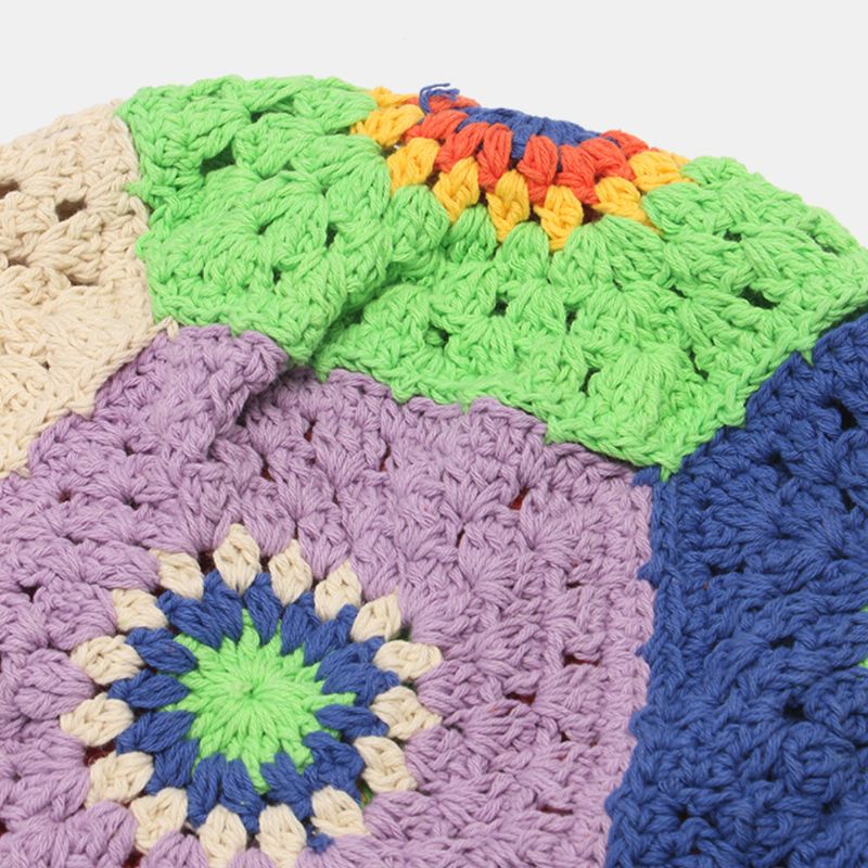 Frauen-sonnenmuster-hohler Regenbogen Gestrickter Baotou-kappen-sommer-atmungsaktiver Eimer-hut