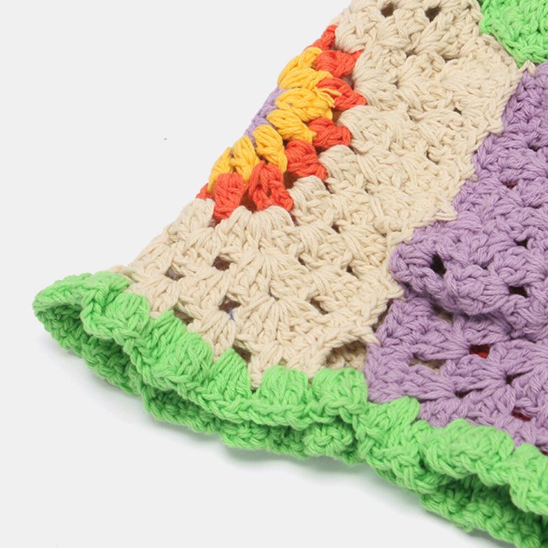 Frauen-sonnenmuster-hohler Regenbogen Gestrickter Baotou-kappen-sommer-atmungsaktiver Eimer-hut