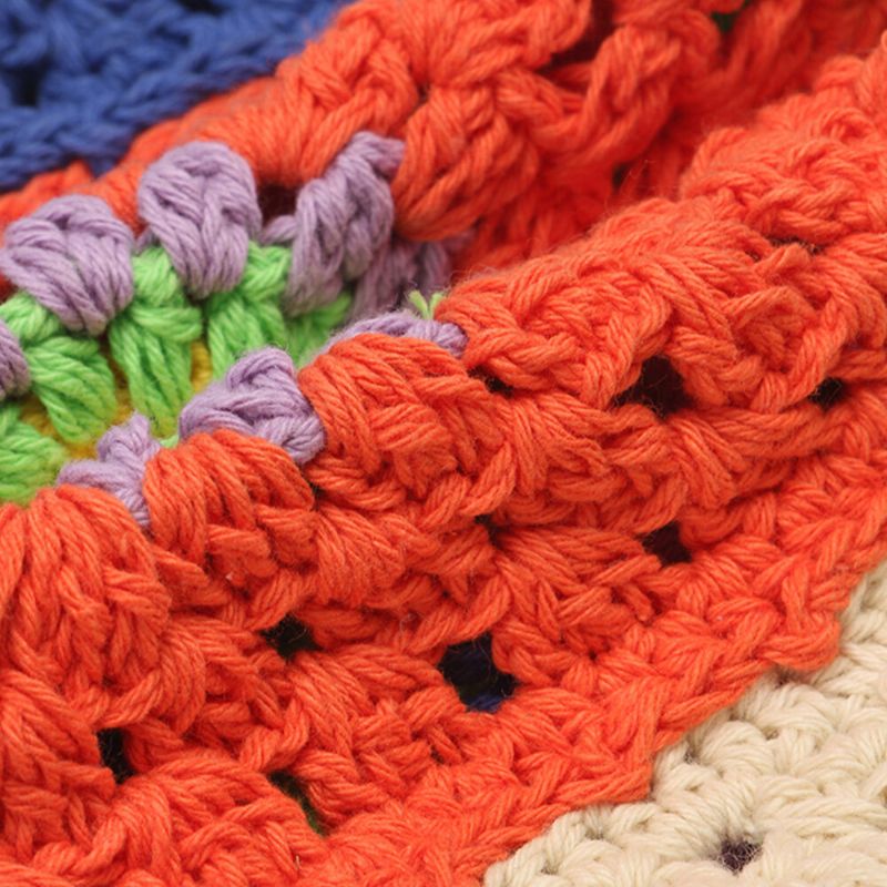 Frauen-sonnenmuster-hohler Regenbogen Gestrickter Baotou-kappen-sommer-atmungsaktiver Eimer-hut