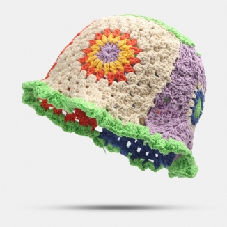 Frauen-sonnenmuster-hohler Regenbogen Gestrickter Baotou-kappen-sommer-atmungsaktiver Eimer-hut