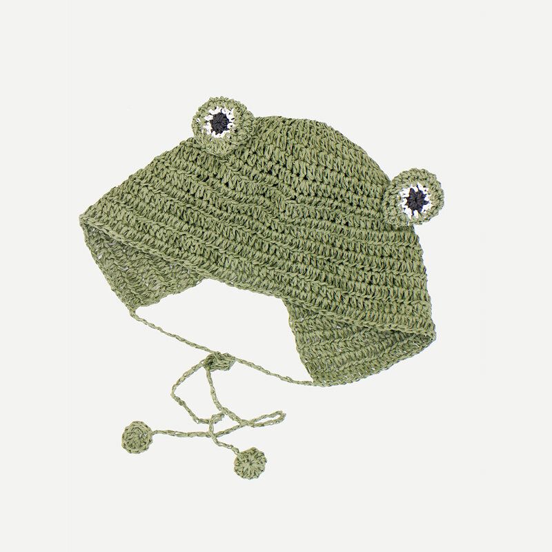 Frauen Stroh Gewebte Einfarbige Froschform Niedliche Mode Sonnencreme Strohhut Gestrickte Mütze