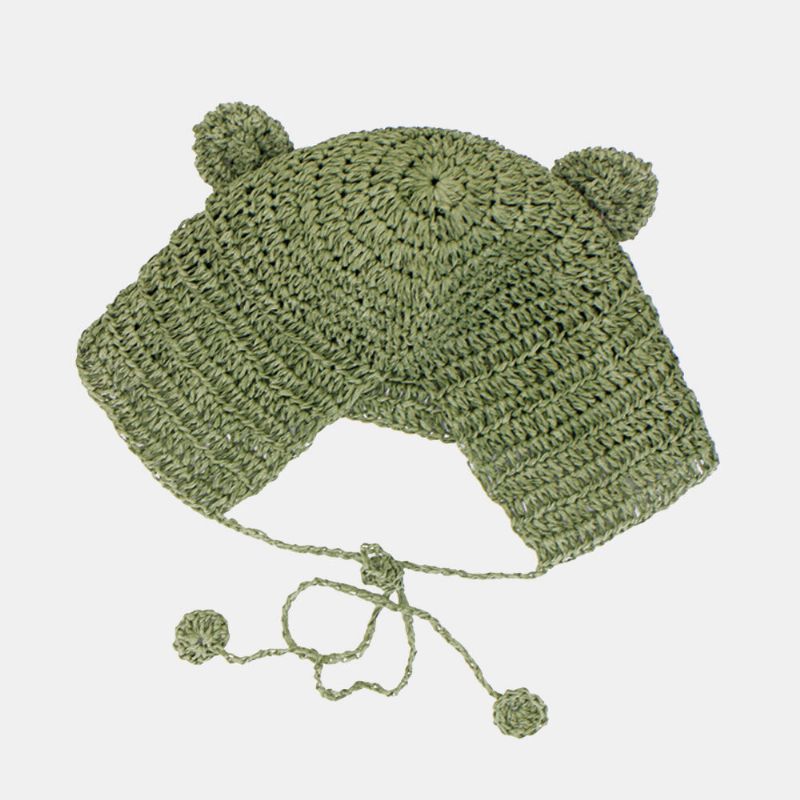 Frauen Stroh Gewebte Einfarbige Froschform Niedliche Mode Sonnencreme Strohhut Gestrickte Mütze