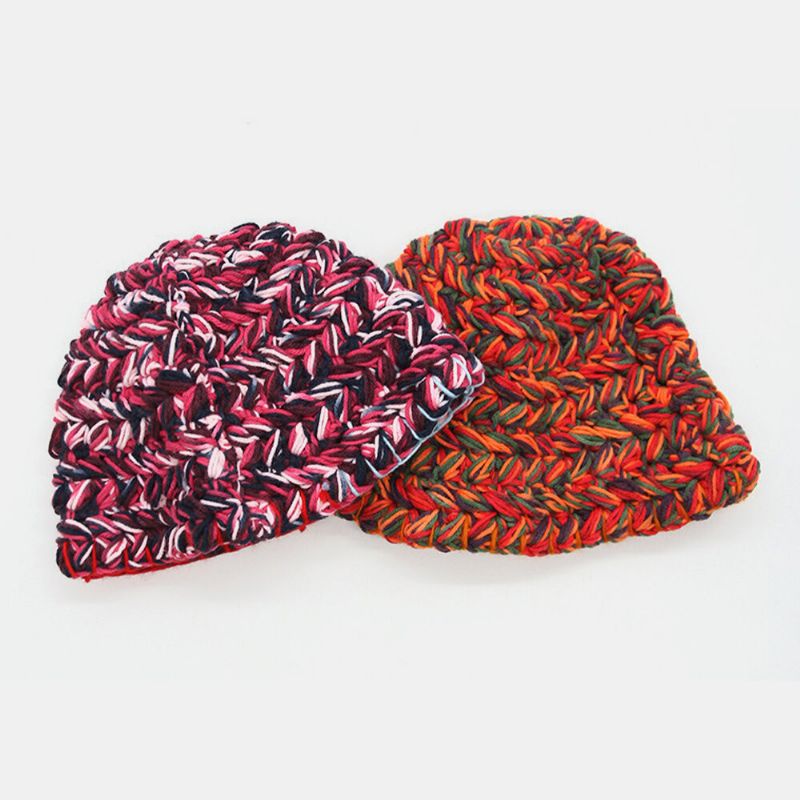 Frauen Woolen Rainbow Color Cuffed Ear Protection Warm Casual Beanie Bucket Hat