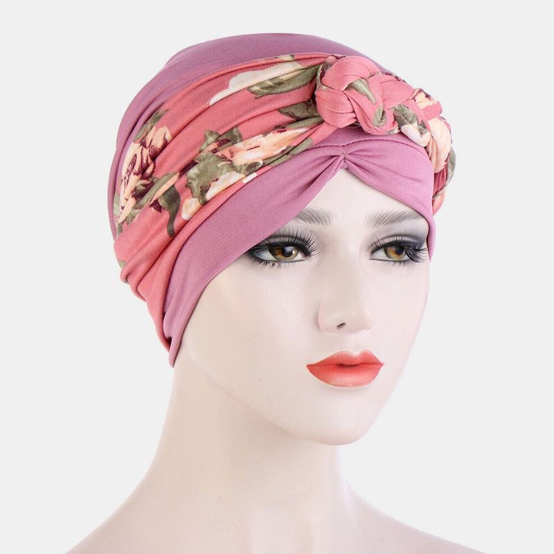 Geknotete Geflochtene Beanie-mütze Für Damen Polyester Blumenblätter Leopardenmuster Atmungsaktiv Turban-mütze