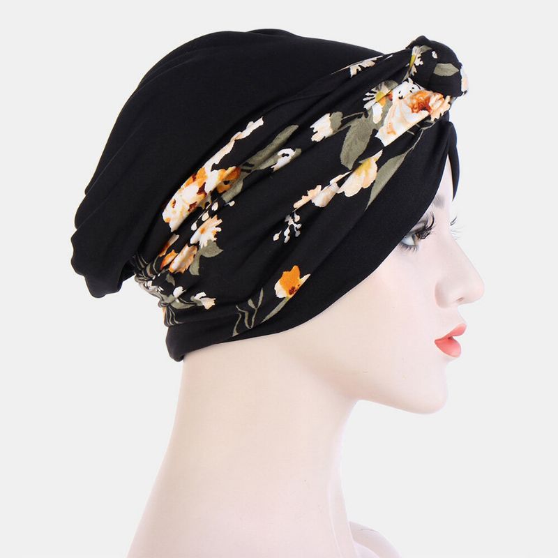 Geknotete Geflochtene Beanie-mütze Für Damen Polyester Blumenblätter Leopardenmuster Atmungsaktiv Turban-mütze