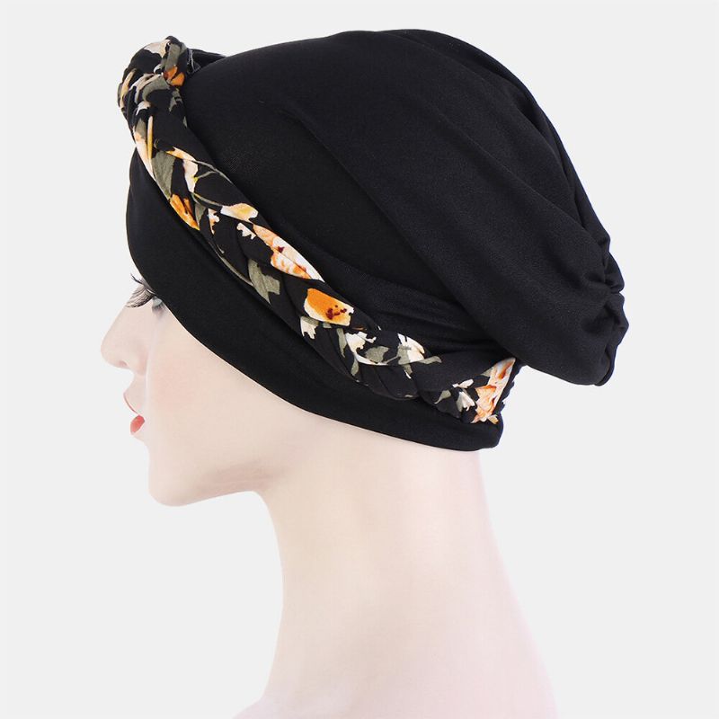 Geknotete Geflochtene Beanie-mütze Für Damen Polyester Blumenblätter Leopardenmuster Atmungsaktiv Turban-mütze