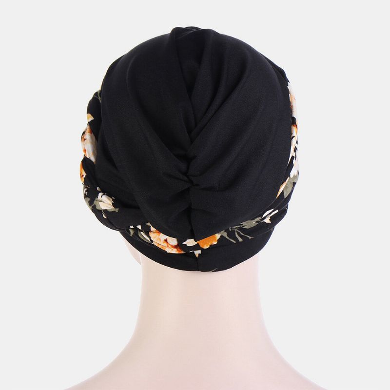 Geknotete Geflochtene Beanie-mütze Für Damen Polyester Blumenblätter Leopardenmuster Atmungsaktiv Turban-mütze