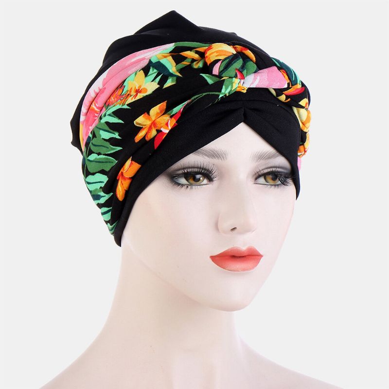 Geknotete Geflochtene Beanie-mütze Für Damen Polyester Blumenblätter Leopardenmuster Atmungsaktiv Turban-mütze