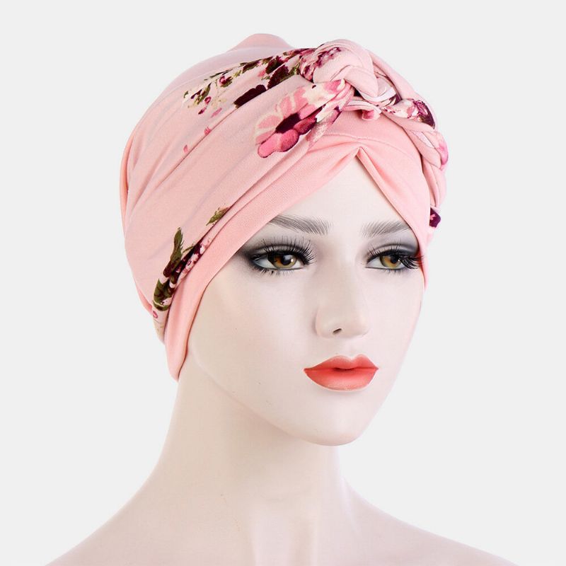 Geknotete Geflochtene Beanie-mütze Für Damen Polyester Blumenblätter Leopardenmuster Atmungsaktiv Turban-mütze