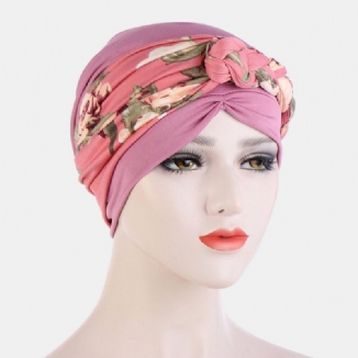 Geknotete Geflochtene Beanie-mütze Für Damen Polyester Blumenblätter Leopardenmuster Atmungsaktiv Turban-mütze