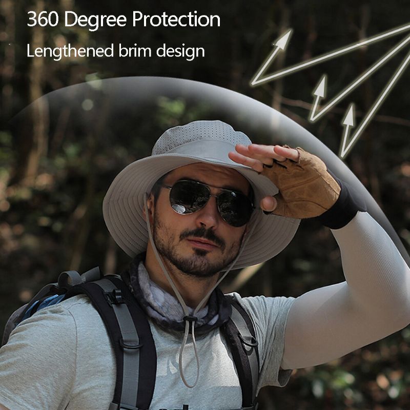 Herren 360-grad-schutz Breite Krempe Outdoor Angeln Klettern Uv-schutz Sonnenschirm Wasserdichter Atmungsaktiver Fischerhut