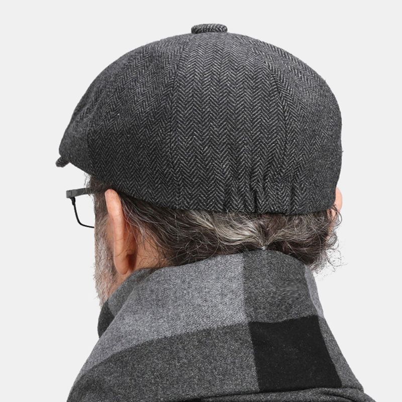 Herren Ballonmützen British Retro Herringbone Elastic Band Adjust Stripe Painter Hat Cabbie Hat Octagonal Hat