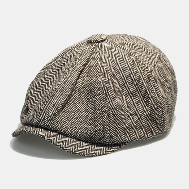 Herren Ballonmützen British Retro Herringbone Elastic Band Adjust Stripe Painter Hat Cabbie Hat Octagonal Hat