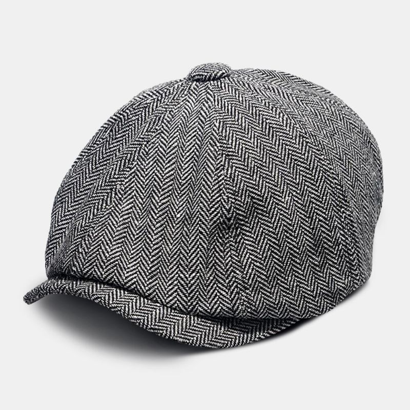 Herren Ballonmützen British Retro Herringbone Elastic Band Adjust Stripe Painter Hat Cabbie Hat Octagonal Hat