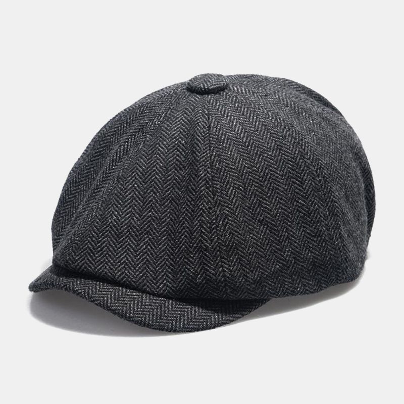 Herren Ballonmützen British Retro Herringbone Elastic Band Adjust Stripe Painter Hat Cabbie Hat Octagonal Hat